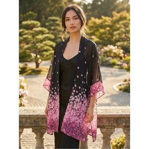 Black and Pink Floral Kimono